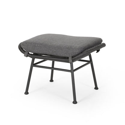 Outdoor Modern Boho Wicker Ottoman With Cushions (Set of 2)