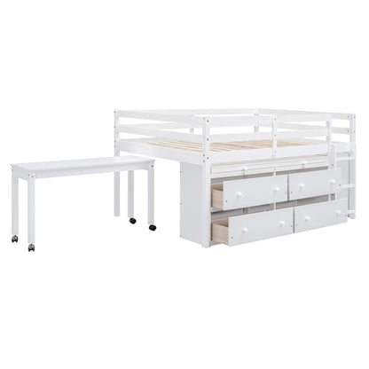 Loft Bed With Retractable Writing Desk And 4 Drawers, With Lateral Portable Desk And Shelves
