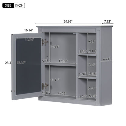 Bathroom Vanity With Top Sink, Freestanding Storage Cabinet With 2 Doors And 3 Drawers, Mirror Cabinet Included - Gray