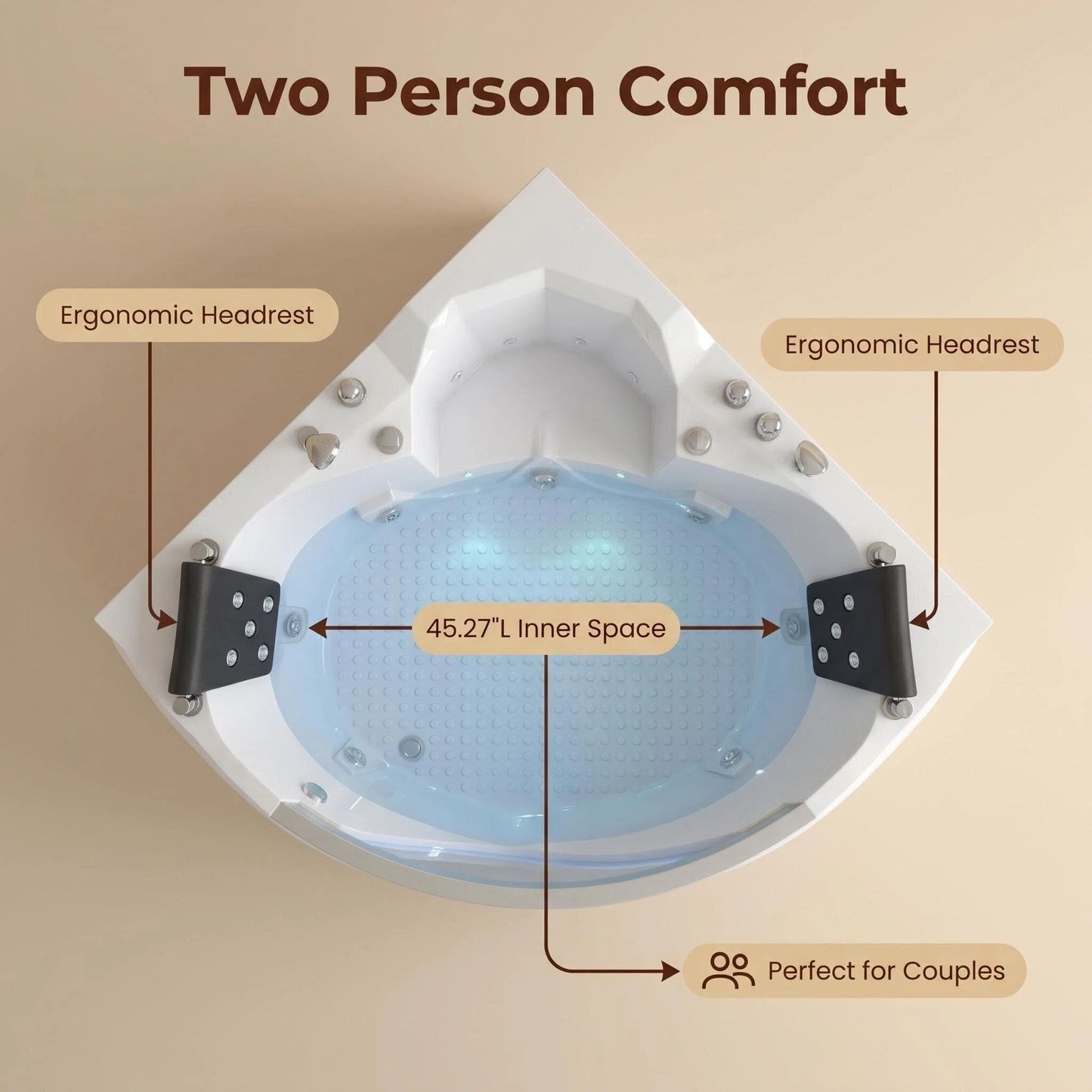 Xavier - Double Corner Massage Bathtub, Equipped With Gfci Plug And Ul Certified Water Pump, Upc Certified Drain - Milk White