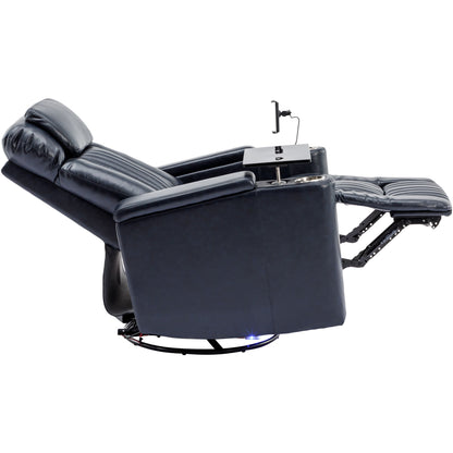 270° Power Swivel Recliner Home Theater Chair With Hidden Arm Storage, LED Light, Cup Holder, And Tray Table