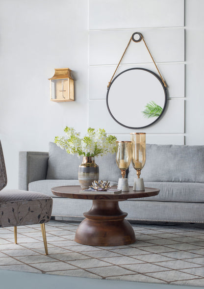 Handsome Cleveland Mirror With Rope Strap Contemporary Design Circle Mirror With Round Metal Frame For Wall Decor