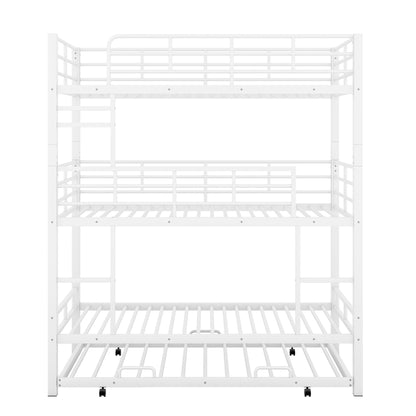 Triple Bunk Bed With Trundle, Heavy Duty Steel Construction
