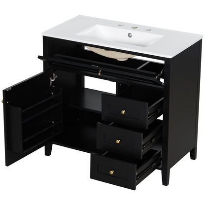 Bathroom Vanity With Sink, Cabinet With 3 Drawers And Adjustable Shelf