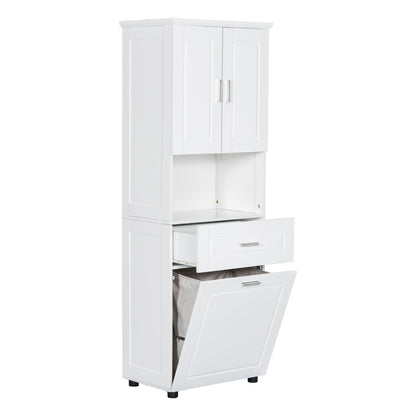 Tall Bathroom Cabinet With Tilt-Out Laundry Basket And Upper Storage