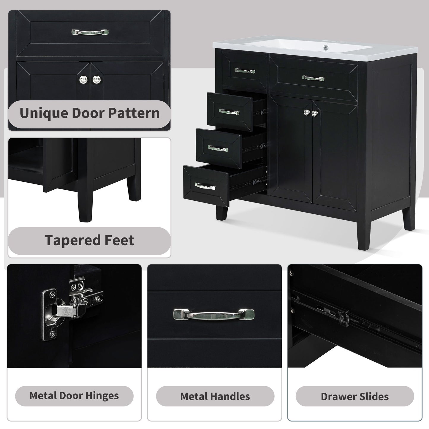 Modern Bathroom Vanity With Sink, Freestanding Design With Drawers And Doors