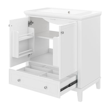 30" Bathroom Vanity With Sink Combo Undermount Sink, Cabinet With Doors And Drawer - White