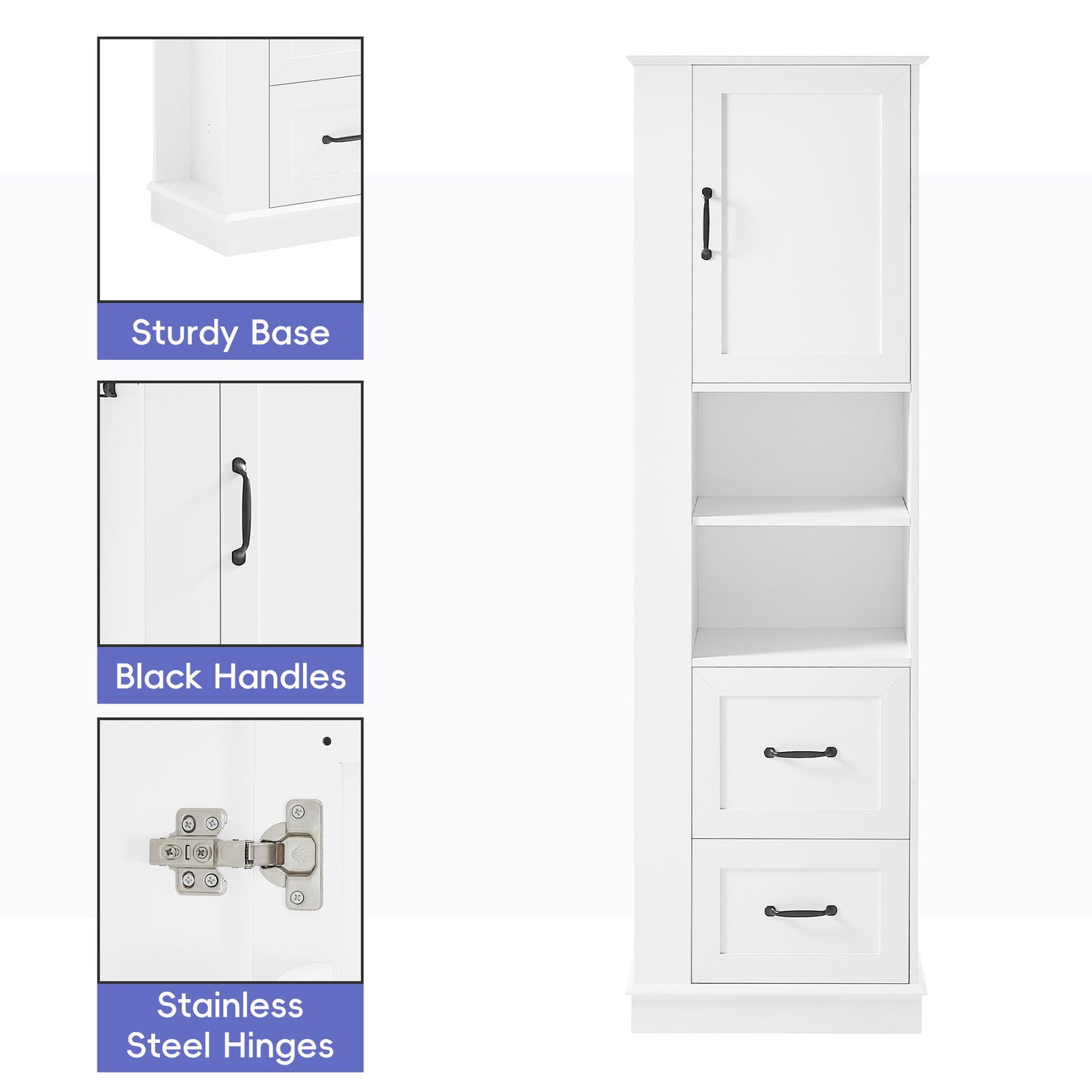 Freestanding Bathroom Storage Cabinet With Adjustable Shelves And Side Hooks Board, Rectangle Design