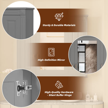 Wall Mounted Bathroom Cabinet With Mirror And 4 Shelves, Rectangular Design - Gray