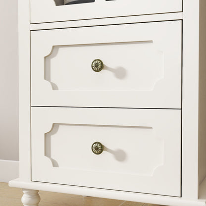 Minimalism Buffet Cabinet With Glass Doors And Double Drawer