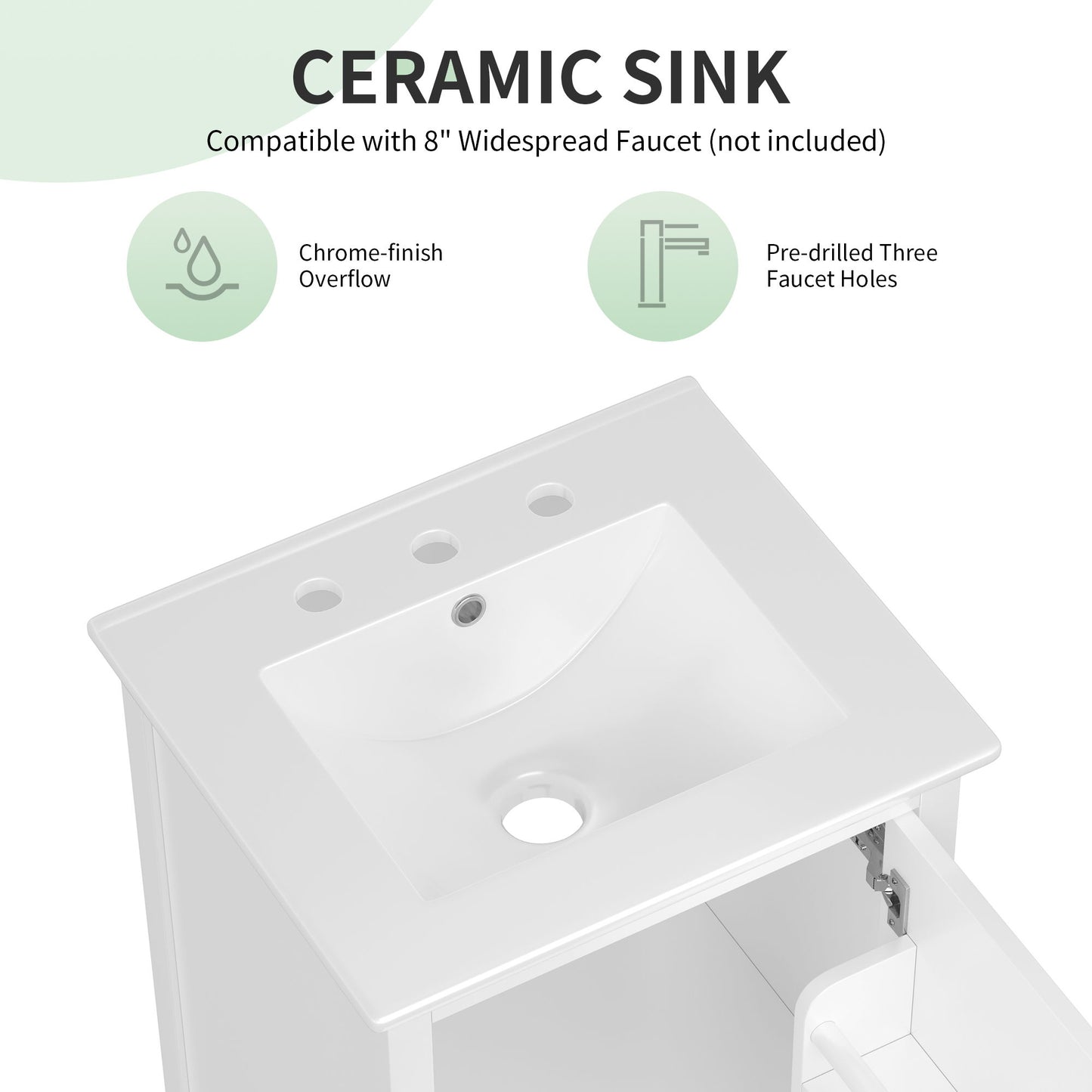 Bathroom Vanity With Sink, Adjustable Feet, 1 Drawer And Door Shelf Storage - White