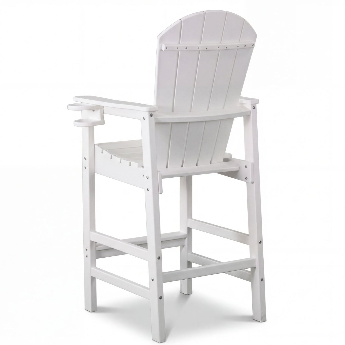Outdoor Bar Height Adirondack Patio Chair With Cup Holder And Armrests All Weather UV Resistant - White