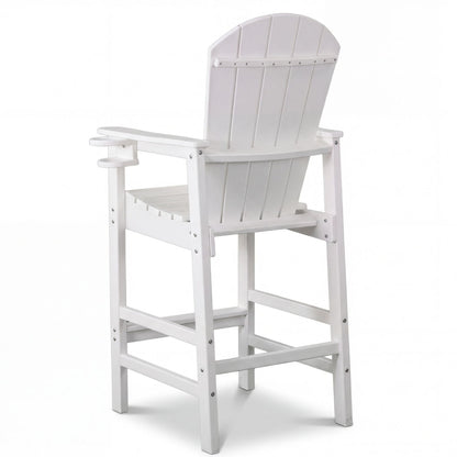 Outdoor Bar Height Adirondack Patio Chair With Cup Holder And Armrests All Weather UV Resistant - White