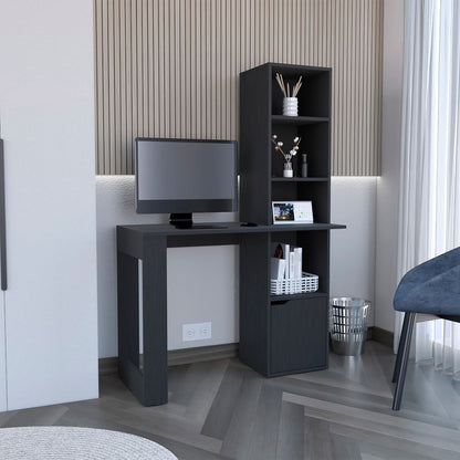 Writing Desk With Bookcase And Cabinet - Black