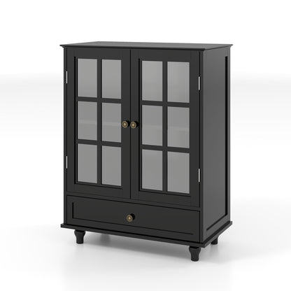 Minimalist Buffet Cabinet With Double Glass Doors And Drawer