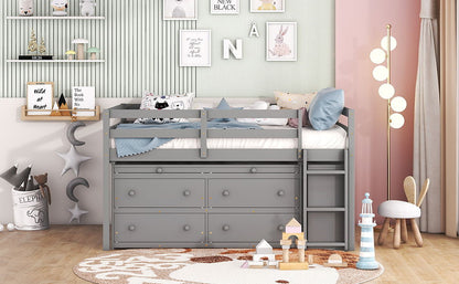 Loft Bed With Retractable Writing Desk And 4 Drawers, With Lateral Portable Desk And Shelves