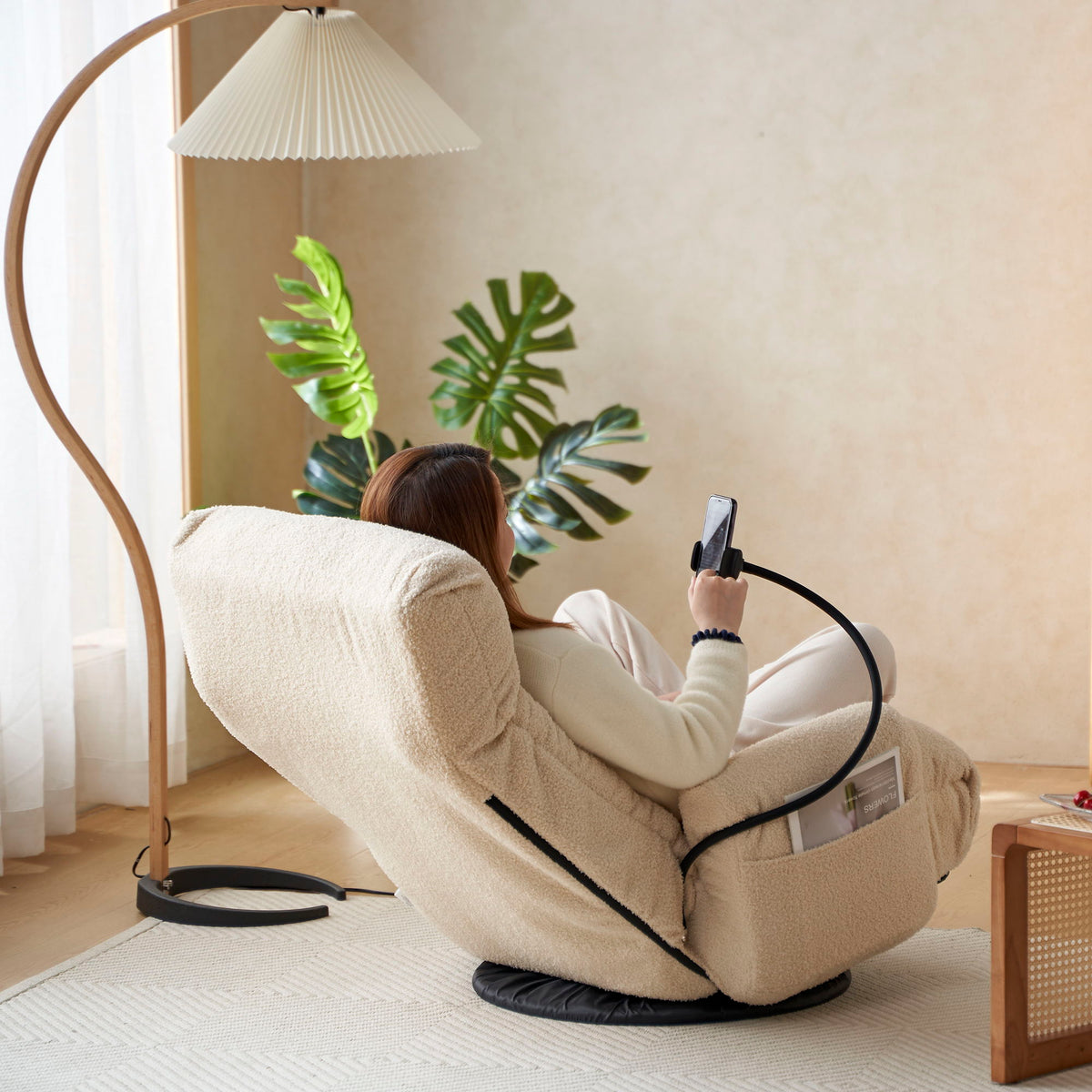 Adjustable Swivel Lounge Chair With 360 Degree Rotating Seat And Headrest Support