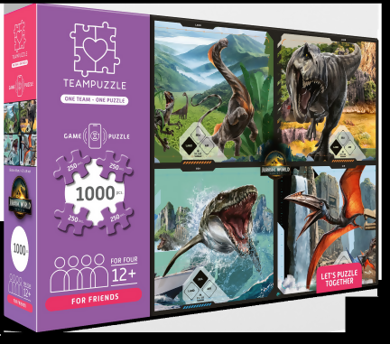 TEAMPUZZLE FOR FRIENDS: Jurassic World Rebirth - 1000pc Puzzle, 4 Jigsaw Sections, Dinosaur Movie Scenes, 27x19, Includes App Game Actions, Family & Friends 12+ Brand: TEAMPUZZLE by book 'n' app pApplishing house