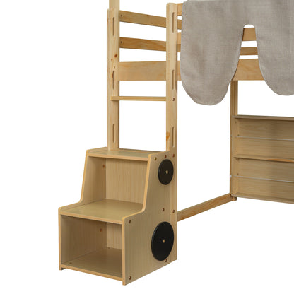 Loft Bed With House Shaped Frame And Tent