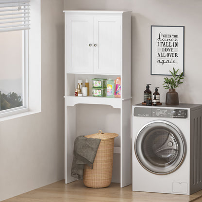 Over The Toilet Storage Cabinet, Bathroom Space Saver With Adjustable Shelf - White