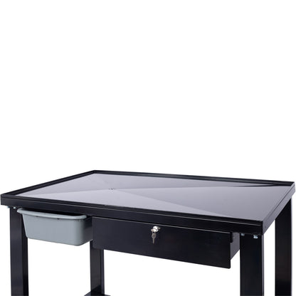Transmission Teardown Work Station 1 / 2 Ton Capacity Sloping Drain Table Locking Drawer Removable Drain Basin Full-Width Lower Shelf Four 4" Caster Wheels