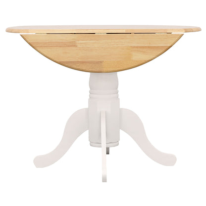 Round Dining Table With Drop Leaf Pedestal Base, Expandable Top - Natural