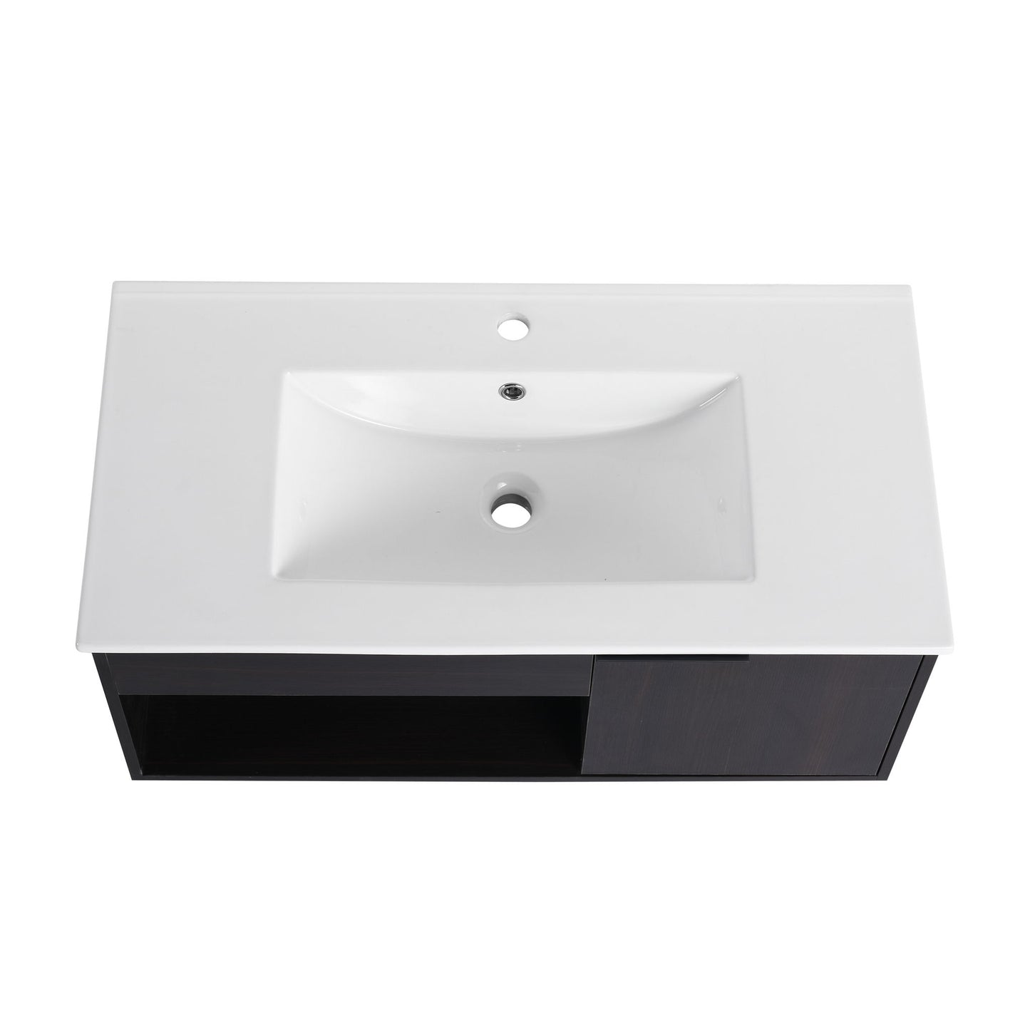 Wall Mounted Floating Bathroom Vanity With Open Shelf & Soft Close Door