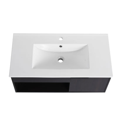 Wall Mounted Floating Bathroom Vanity With Open Shelf & Soft Close Door
