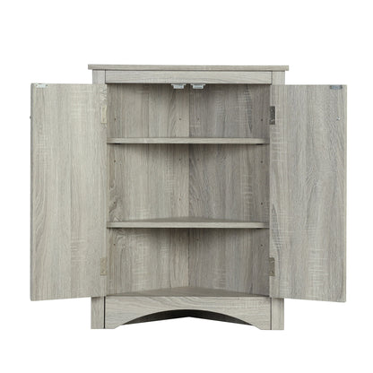 Triangle Bathroom Storage Cabinet With Adjustable Shelves, Freestanding Floor Cabinet - Oak