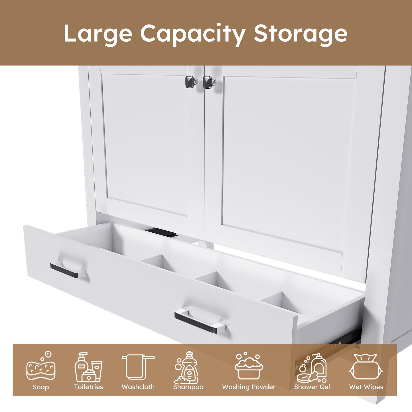 42" Bathroom Vanity Base With Doors And Drawer - White