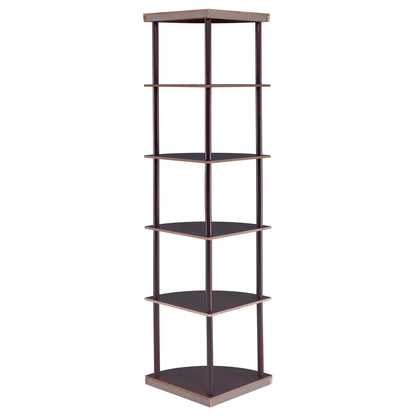 Corner Bookcase With 5 Shelves, Compact Design For Living Room - Cappuccino