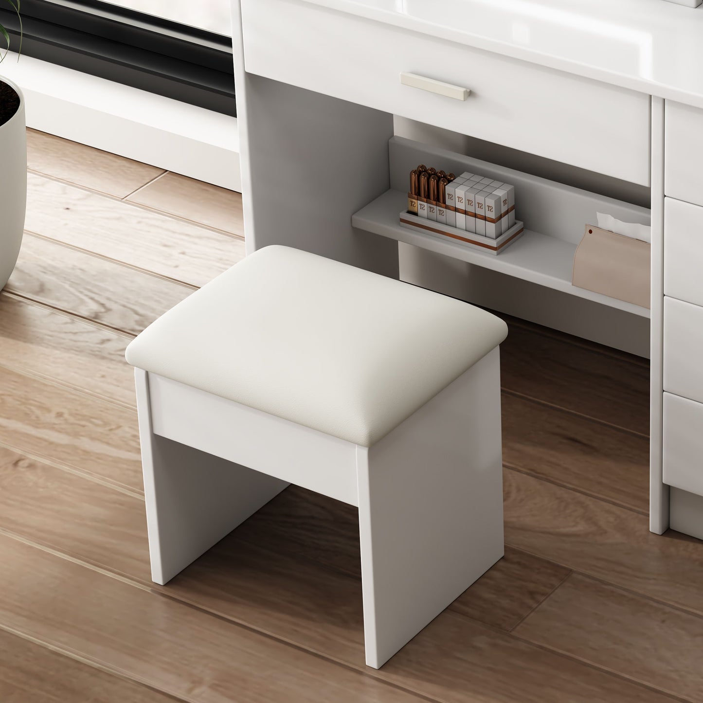 Fashion Vanity Desk With Mirror And Lights For Makeup, 5 Drawers, Adjustable Lighting - White