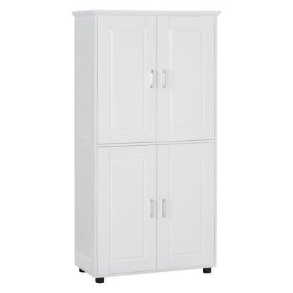 Tall And Wide Bathroom Floor Storage Cabinet With 4 Doors, Adjustable Shelves - White