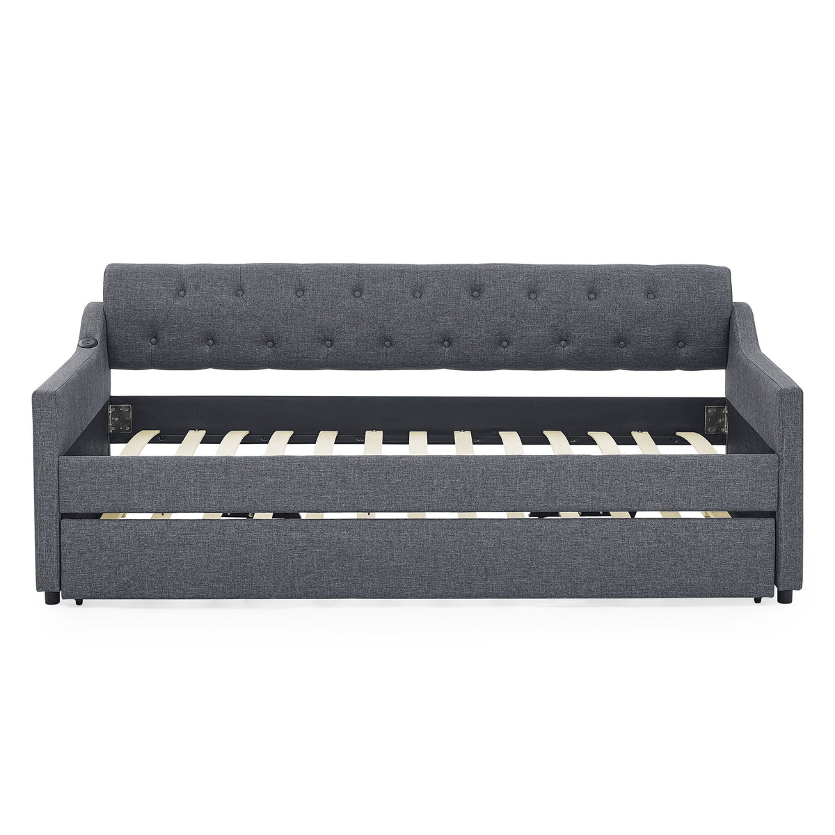 Size Upholstered Daybed With Trundle And USB Charging Armrest