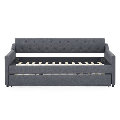 Size Upholstered Daybed With Trundle And USB Charging Armrest
