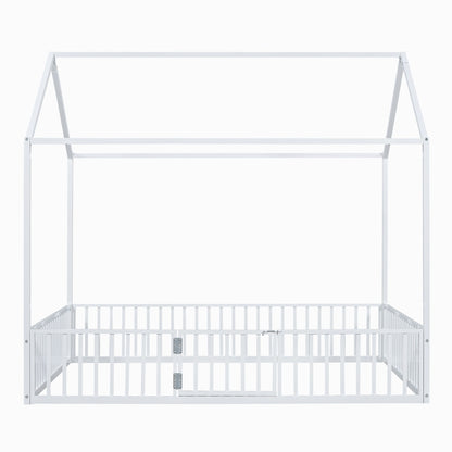 Metal House Bed With Fence And Door