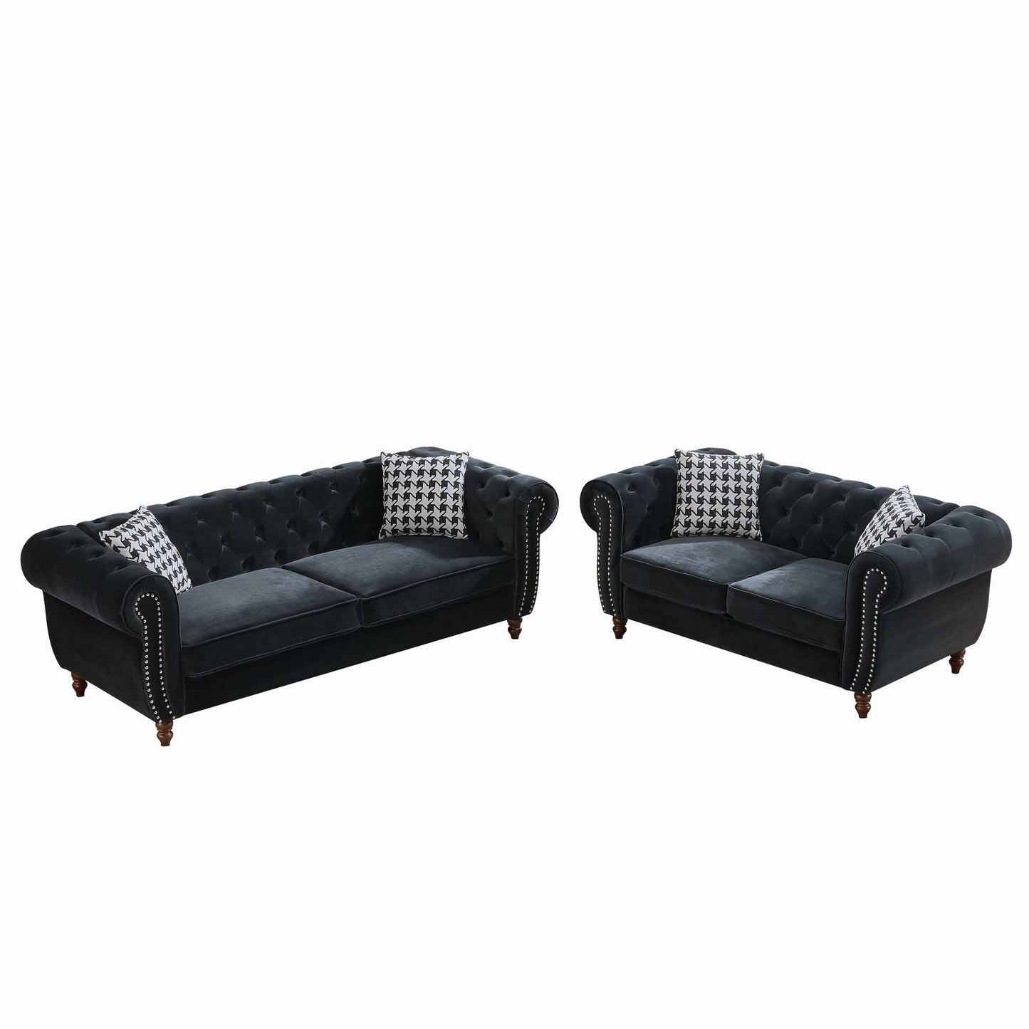 Chesterfield 3 And 2 Seater Upholstery Sofa With Roll Armrest & Nailhead Fabric Couch