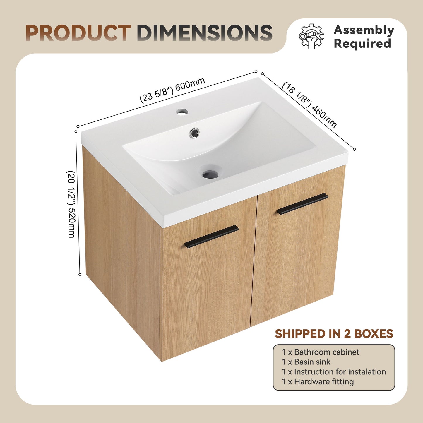 Floating Bathroom Vanity With Sink, Wall Mounted Double Door Storage