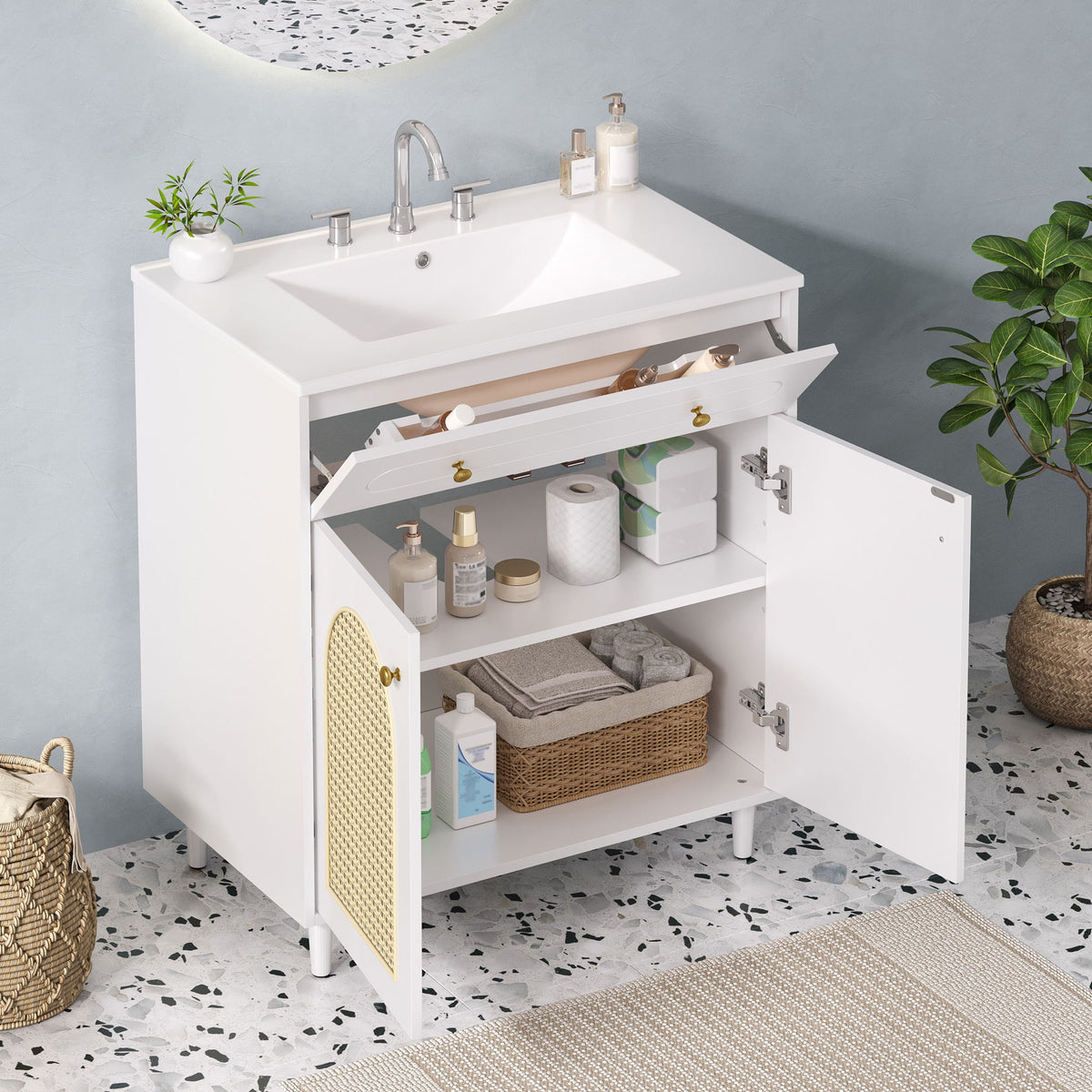 Modern Bathroom Vanity With Sink, Cabinet With Adjustable Shelf