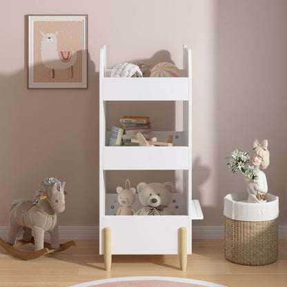 Bear Shaped Bookshelf With Chalkboard Side, 3 Tier Storage Organizer For Playroom - White