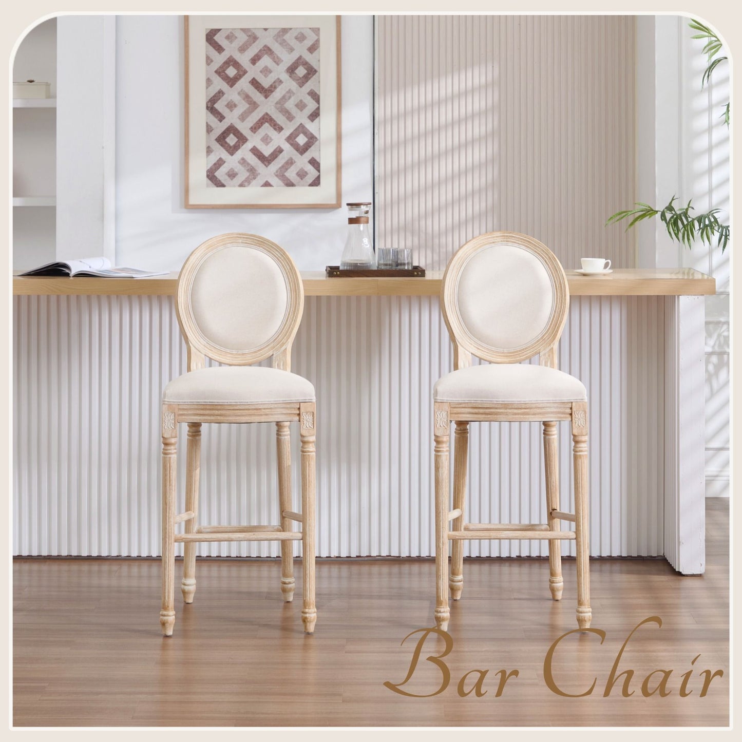 French Country Bar Chairs & Round Back (Set of 2)