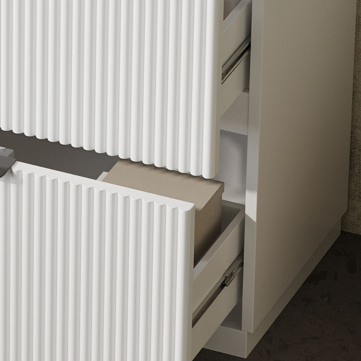 Fluted Bathroom Vanity With Ceramic Sink, Freestanding Cabinet