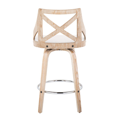 Charlotte - Farmhouse Fixed Height Counter Stool With Swivel And Round Footrest (Set of 2)