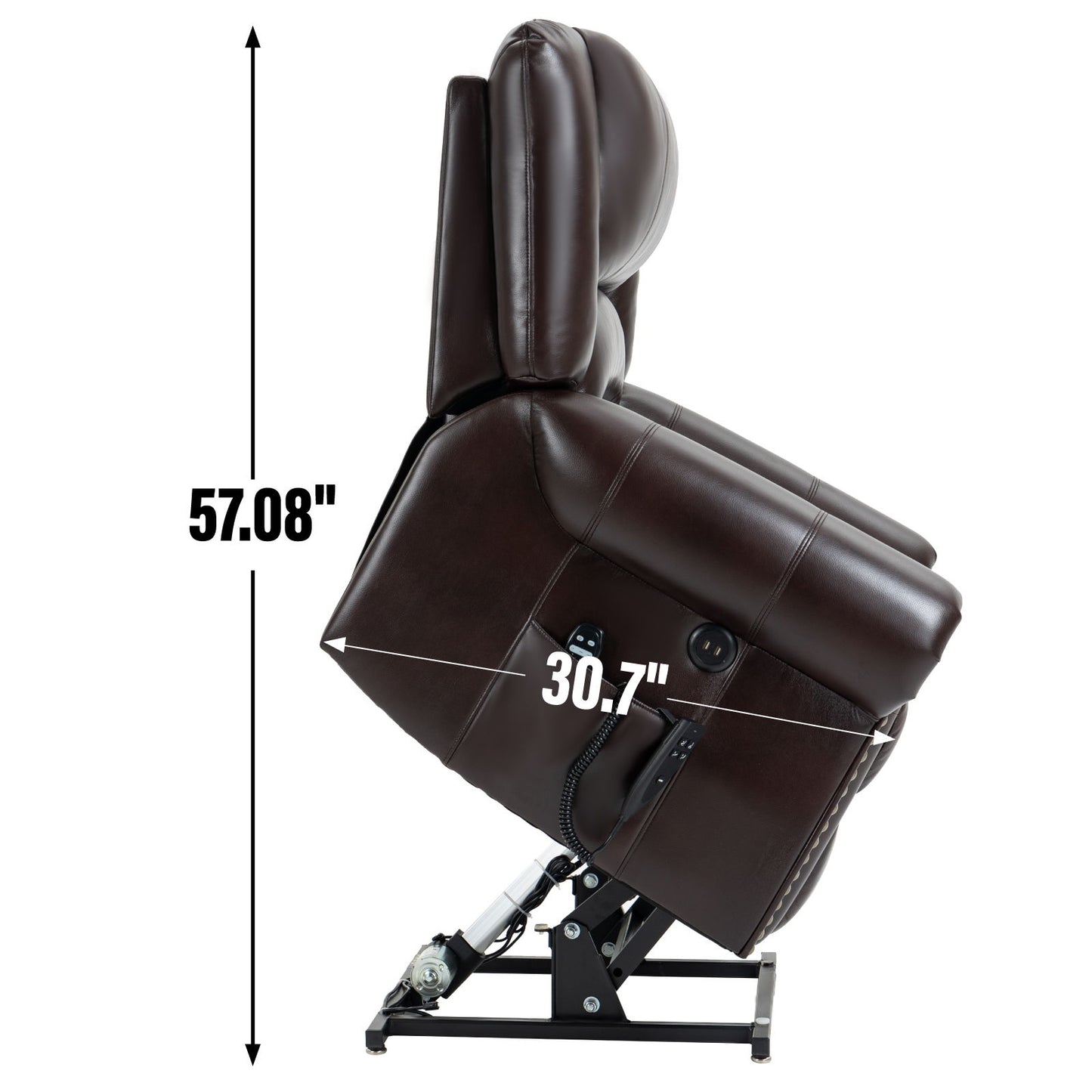 Power Lift Recliner Chair Heat Massage Dual Motor Infinite Position With USB Ports - Antique Brown