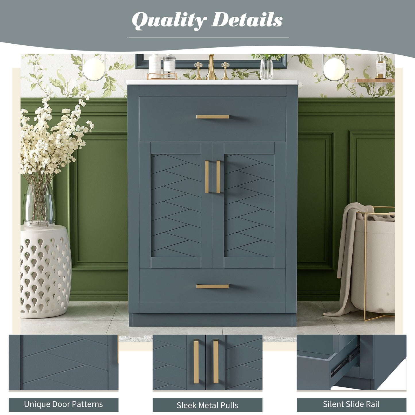 Modern Bathroom Vanity With Integrated Ceramic Sink, 2 Door Cabinet With Tip-Out Drawer