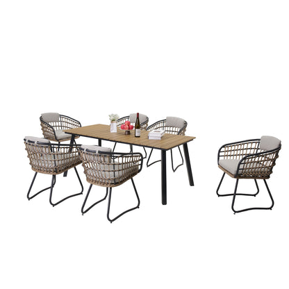 7 Piece Outdoor Patio Dining Set For 6, Chairs With Cushions And Table - Yellow