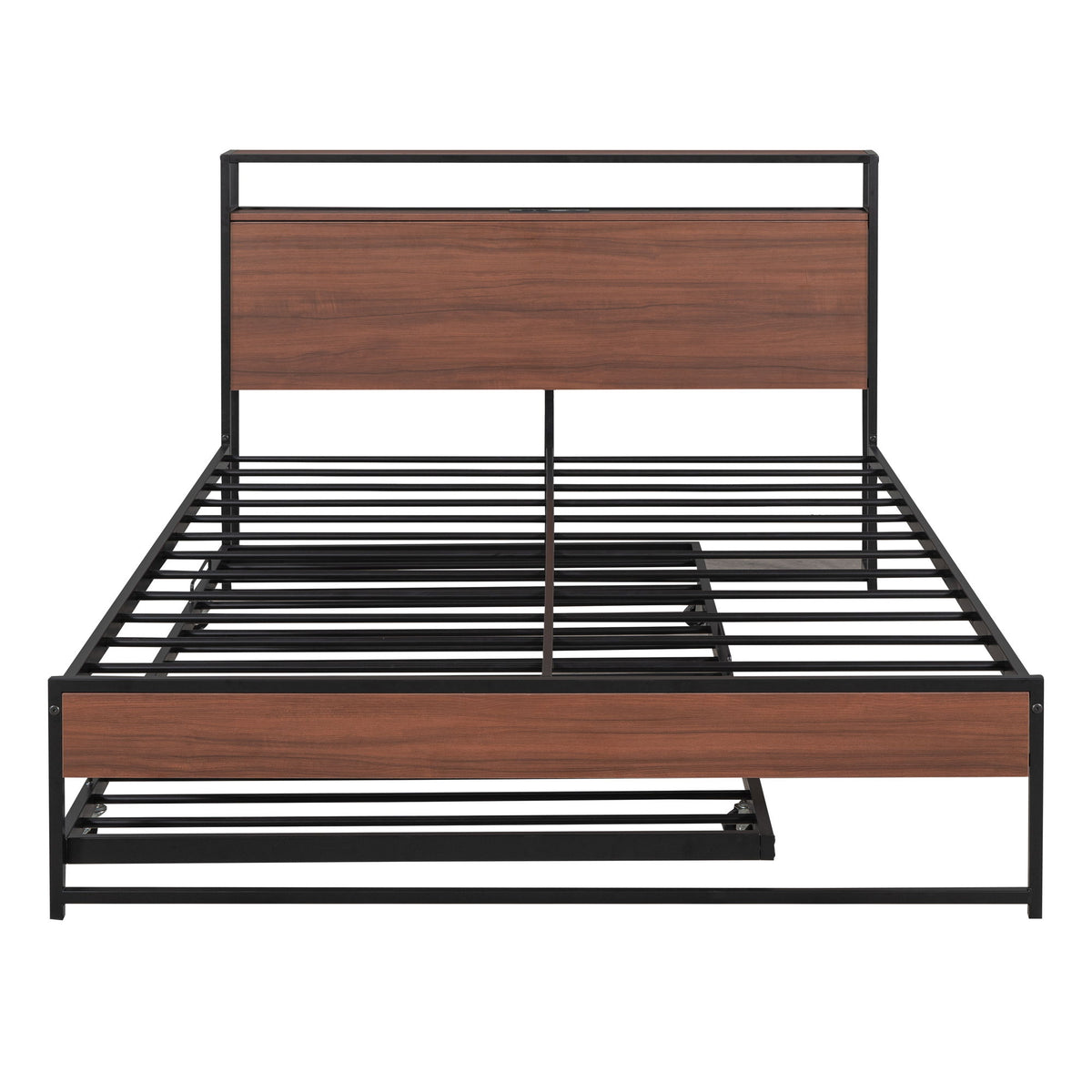 Platform Bed Frame With Trundle, USB Ports And Slat Support, No Box Spring Needed