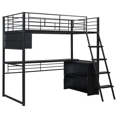 Loft Bed With LED Desk And 4 Storage Shelves