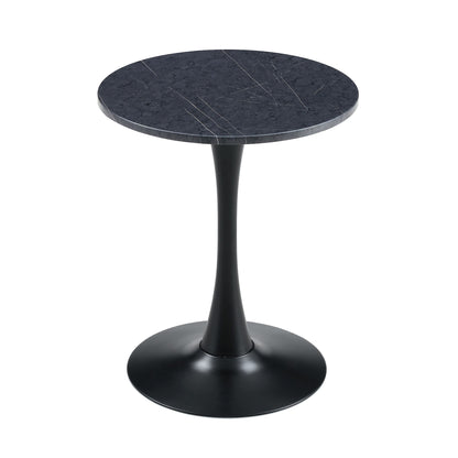 Round Dining Table With Faux Marble Top And Metal Pedestal +, 23.6" Diameter For Kitchen, Living Room, Small Spaces