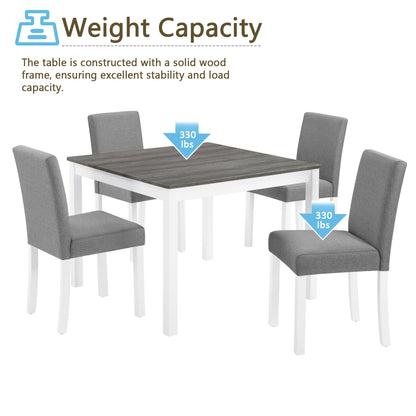 5 Piece Dining Table Set With 4 Chairs For Kitchen - Gray / White